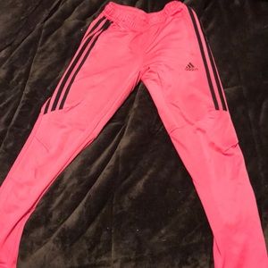 Pink and black adidas soccer pants